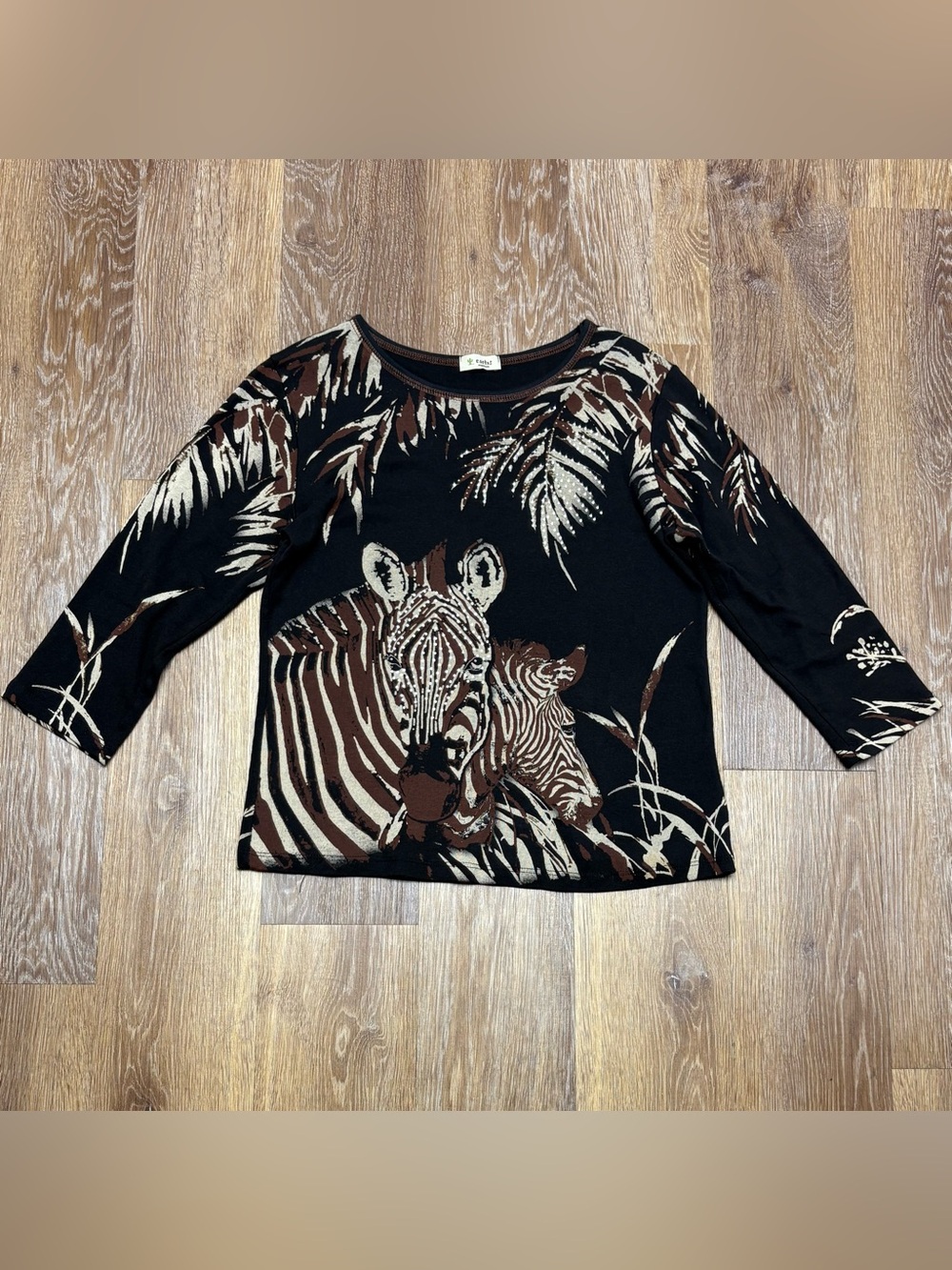 Cactus Black & Brown Zebra Print Long-Sleeve Top